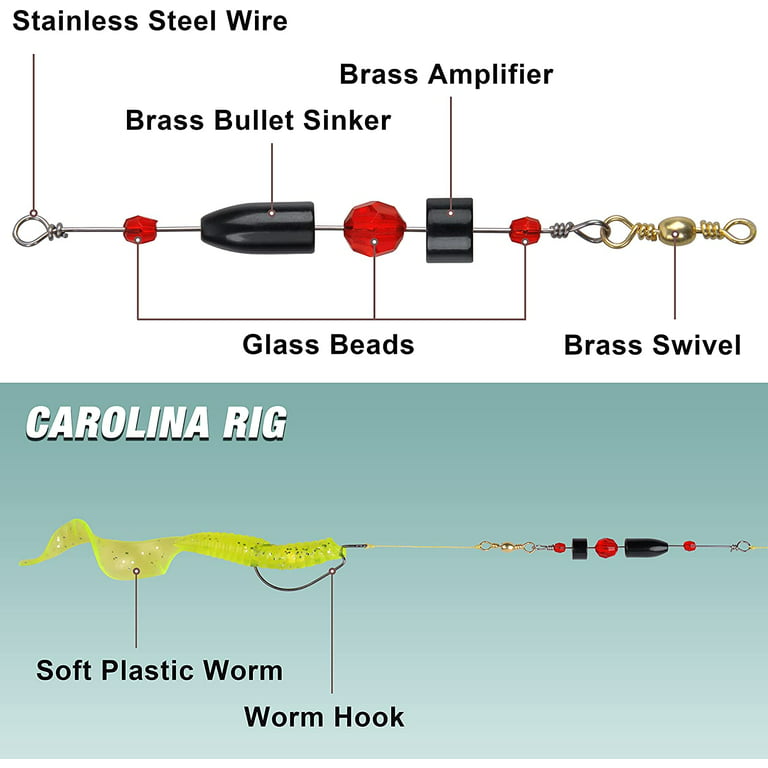 Carolina Fishing Rigs Ready Rig-6pcs Brass Pre Rigged Carolina Rig with  Weight Beads Barrel Swivels for Bass Saltwater Freshwater