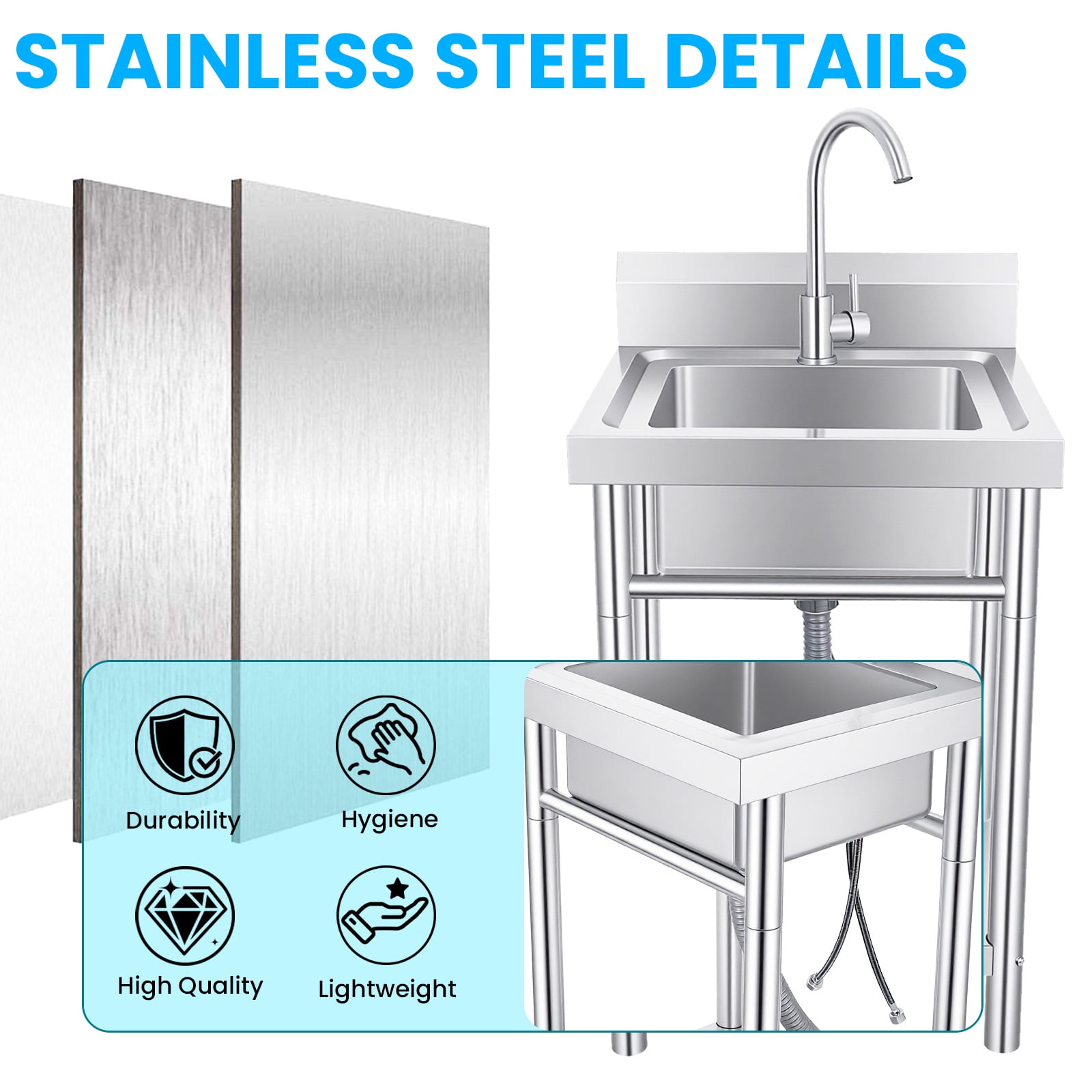 Utility Sink with Cold & Hot Water Faucet,Indoor and Outdoor Sink,Single Bowl Sink Basin for Home Garage & Laundry Room