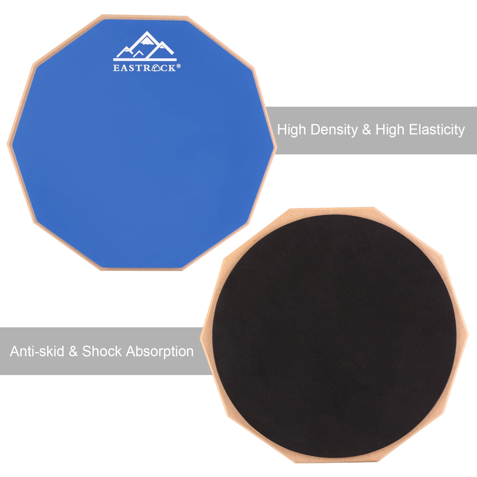 EASTROCK Drun Practice Pad 12 Inch Double Silicone Surface Silent Practice Drum Pad for Beginner Blue with Sticks & Bag