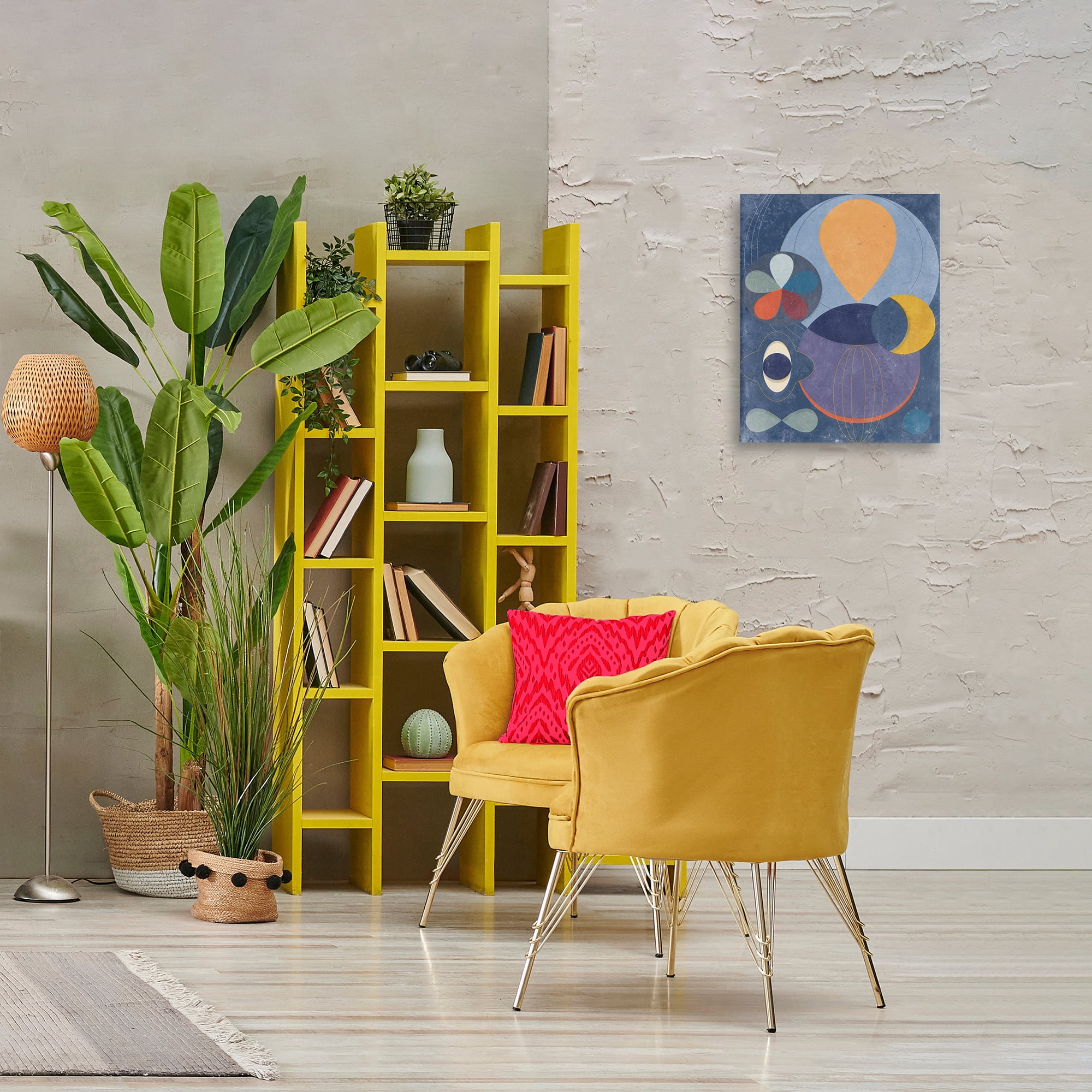 Stupell Industries Blue Retro Collage Abstract Painting Wrapped Canvas Art Print Wall Art, 16 x 20