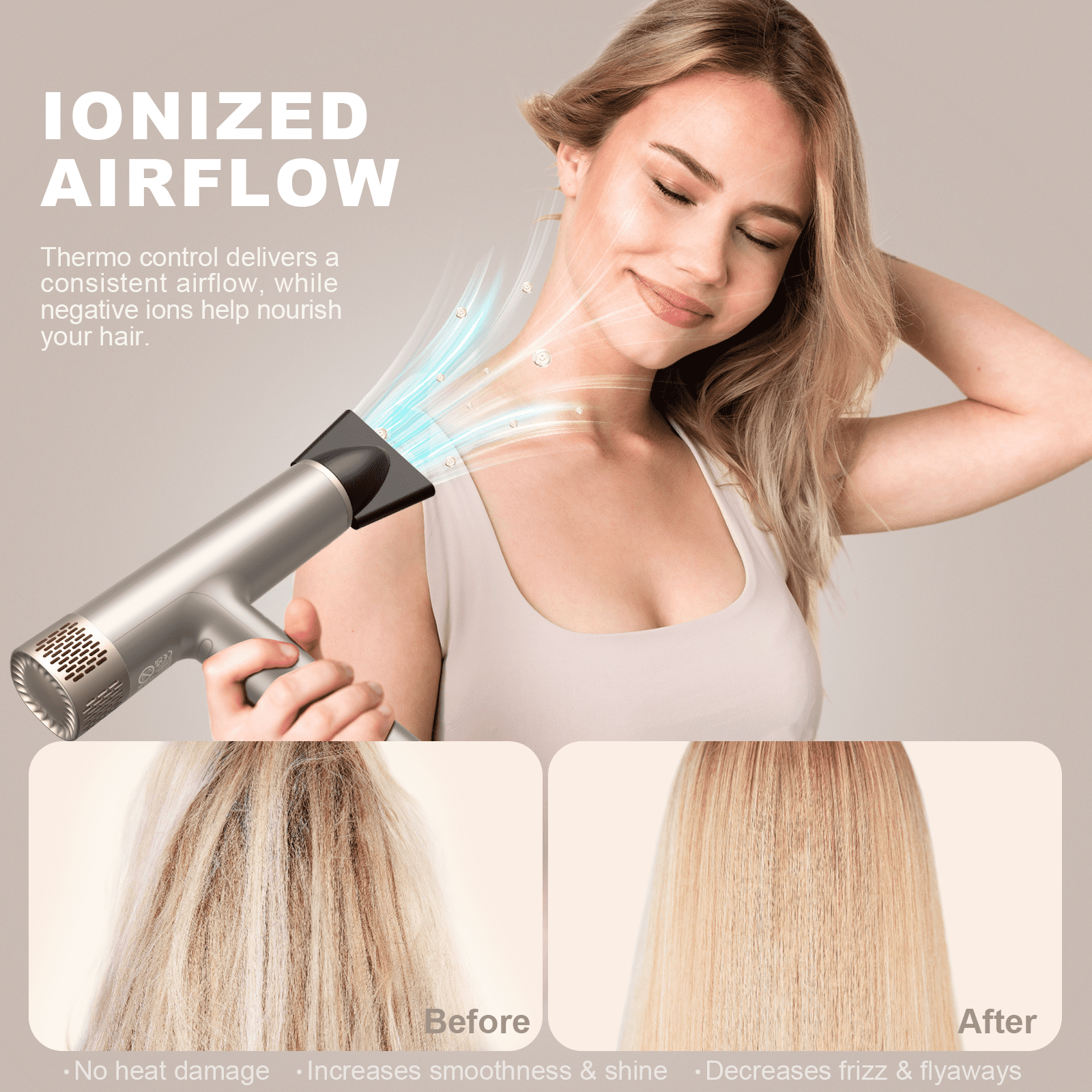 Yapoy Professional Hair Dryer with Diffuser 110, 000 RPM High-Speed 200 Million Ionic, Silver