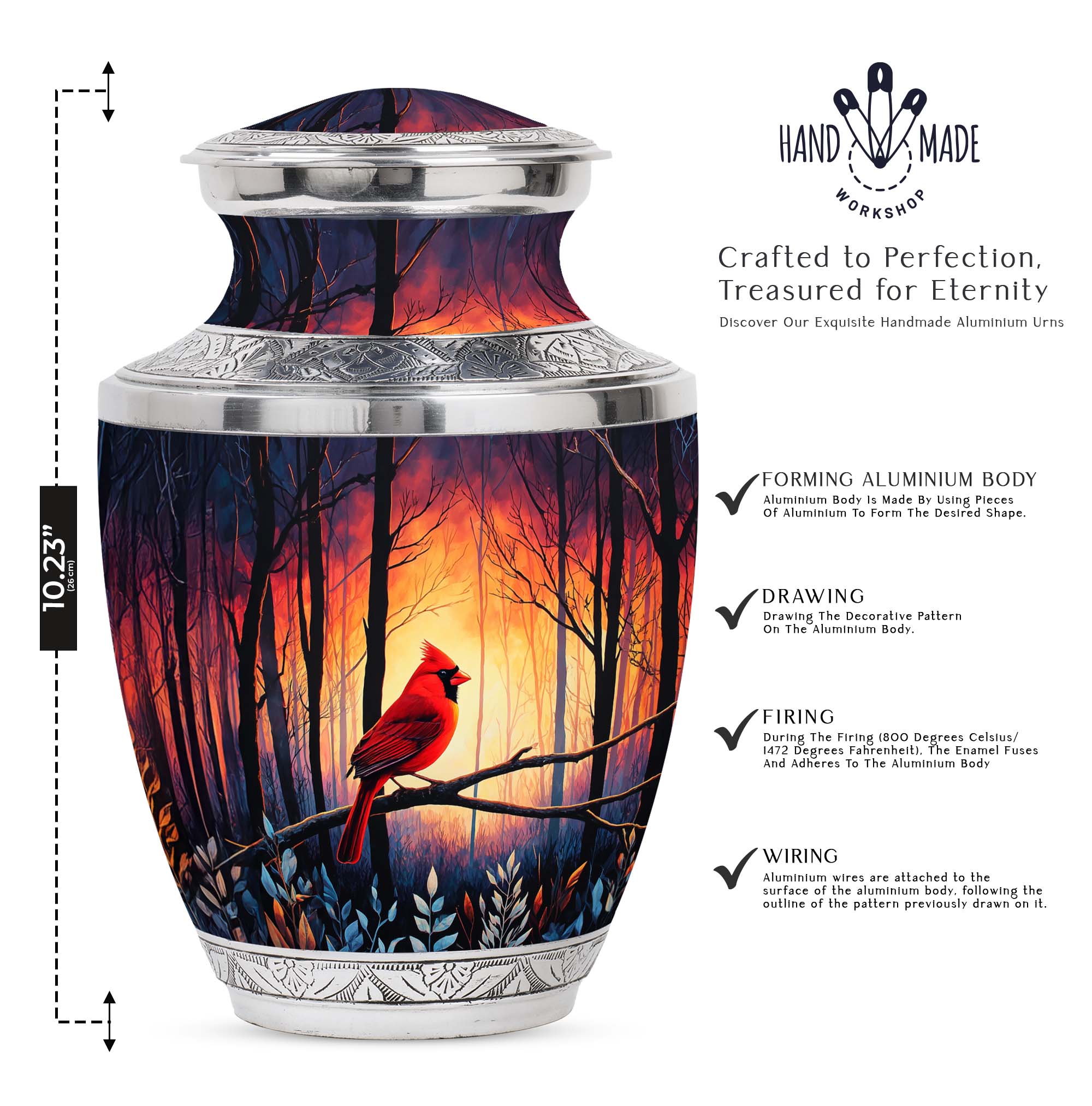 SABURIAL Cardinal Large Cremation Urns for Adult Female Ashes - Memorial Urn for Funeral - Decorative Burial Urns for Human Ashes Adult Man - Unique Urn for Male - 10 Inch