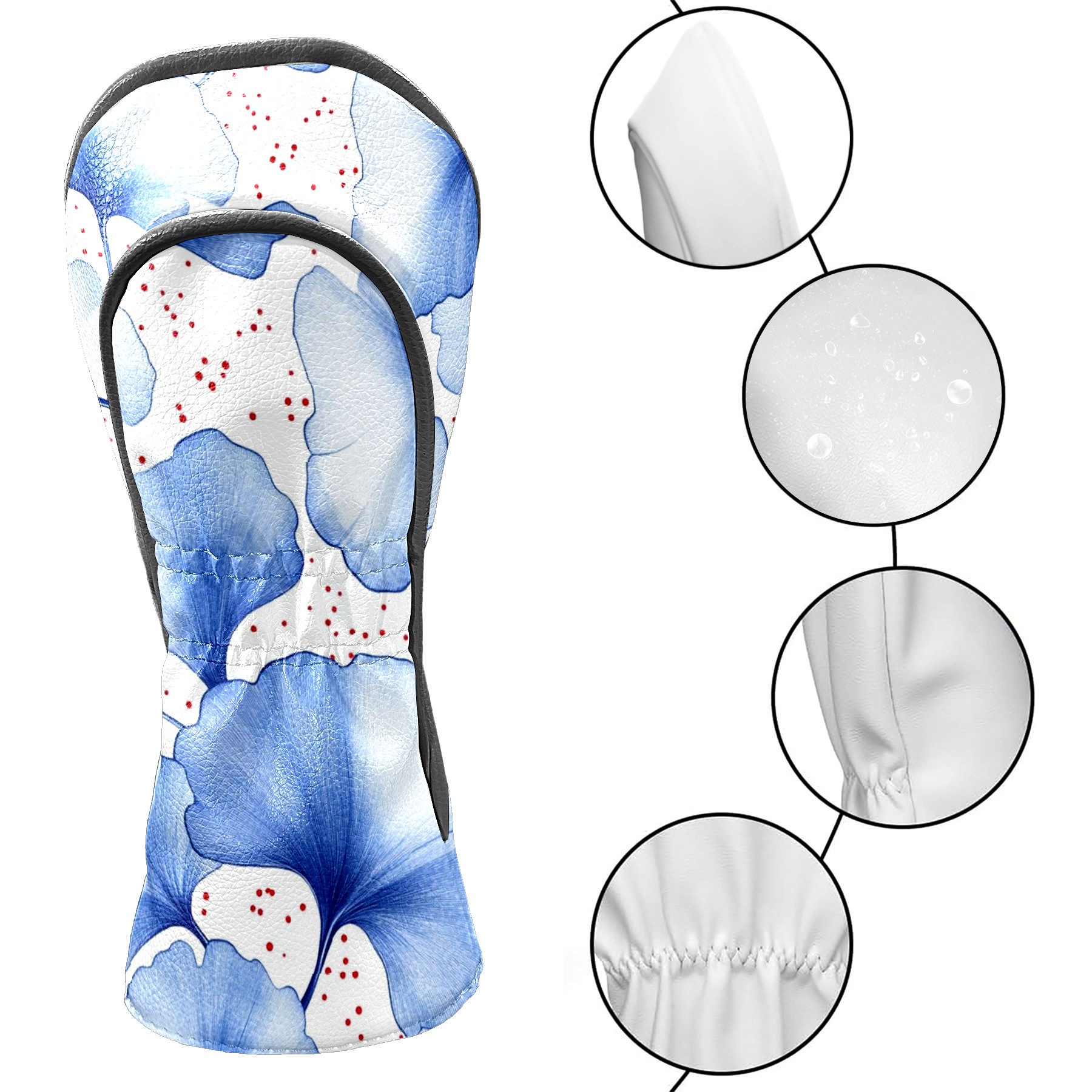 Golf Head Covers Elegant Ginkgo Leaf Design for Driver, Wood & Hybrid, Premium Waterproof PU Leather with Plush Lining, Unique Nature Golf Gifts