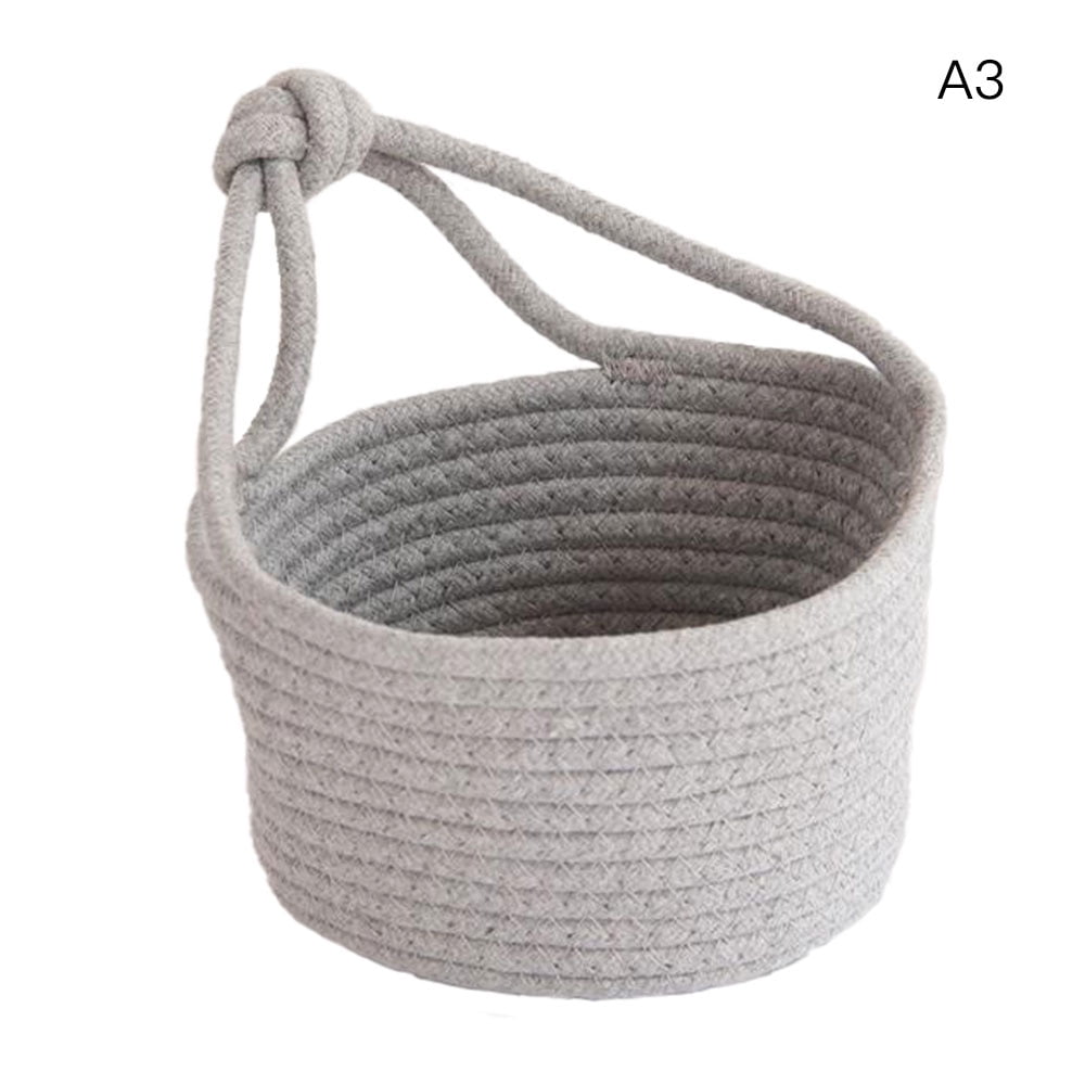 Uooker 2PCS Hanging Cotton Rope Baskets Wall Hanging Storage Baskets with Handle Small Cotton Rope Woven Closet Storage for Plants TowelsToys Keys Wallets Sunglasses（without Hook&Plant） 