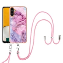 SaniMore for Samsung Galaxy A35 Case, Marble Pattern 3 in 1 Heavy Duty Shockproof Full Body Hard PC IMD Bumper Crossbody Lanyard Women Girls Shockproof Cover for Samsung Galaxy A35, Pink