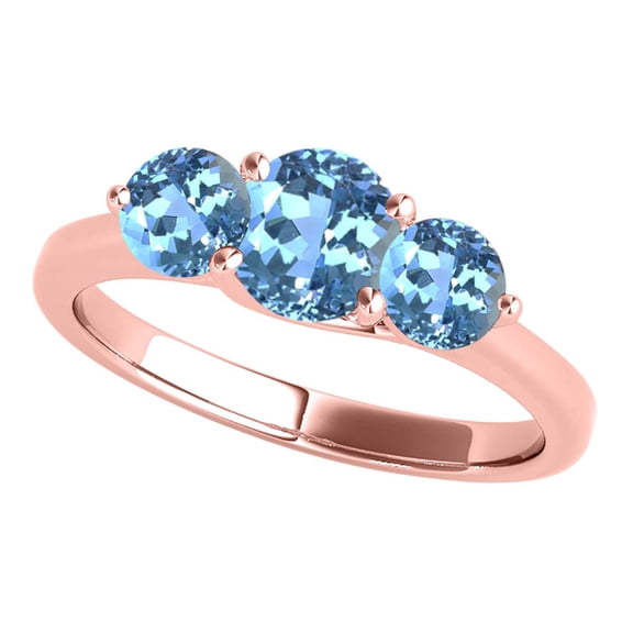 Mauli Jewels Rings for Women 2.15 Carat Three Stone Blue Topaz Ring 4-prong 10k Rose Gold