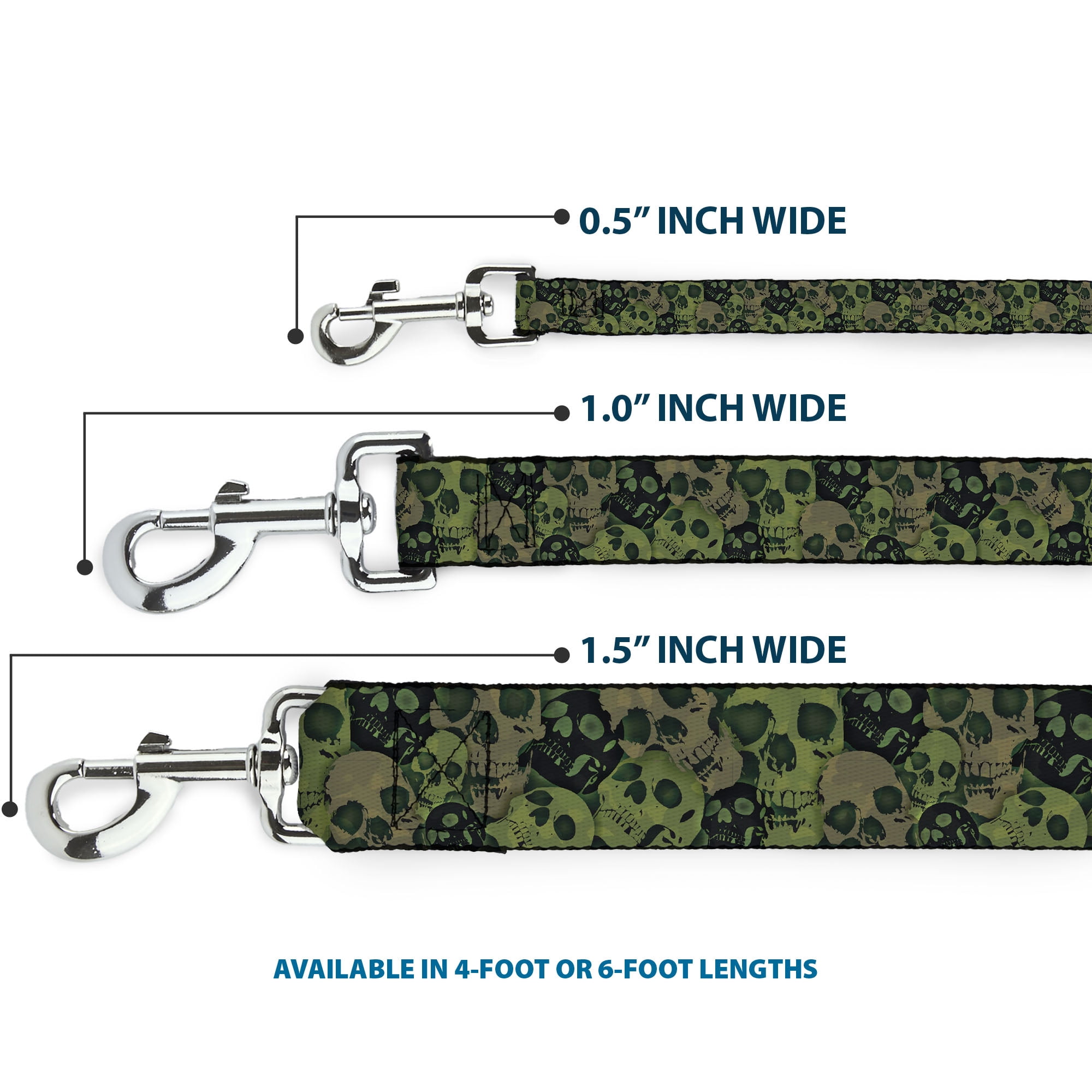Buckle-Down Pet Leash, Dog Leash, Camo Olive Black Skull Yard, 6 Feet Long 1.0 Inch Wide