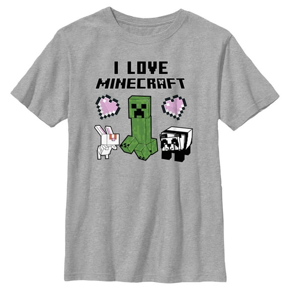 Boy's Minecraft Love and Mobs  Graphic Tee Athletic Heather Large