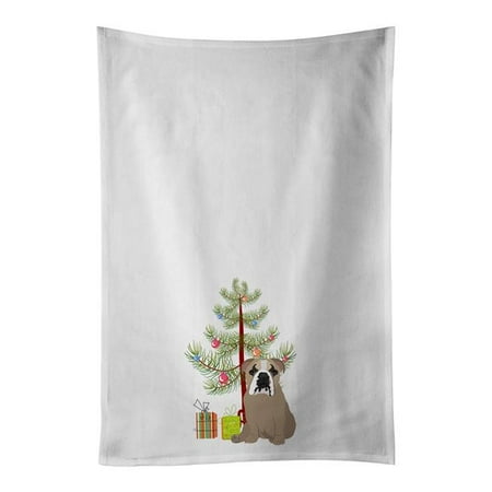 

English Bulldog Lilac Tricolor Christmas White Kitchen Towel Set of 2 19 in x 28 in
