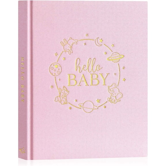 Hello Baby Memory Book for Boy Girl - Linen Hardcover Baby Book Keepsake for New Parents - Newborn Baby First 5 Year Journal Scrapbook Photo Album Baby Milestone Book (Pink, 154 Pages)