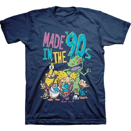 Mens Nickelodeon 90s Throwback Shirt - Retro Nick Group tee - Classic Nick Graphic T-Shirt (Athletic Navy, XX-Large)