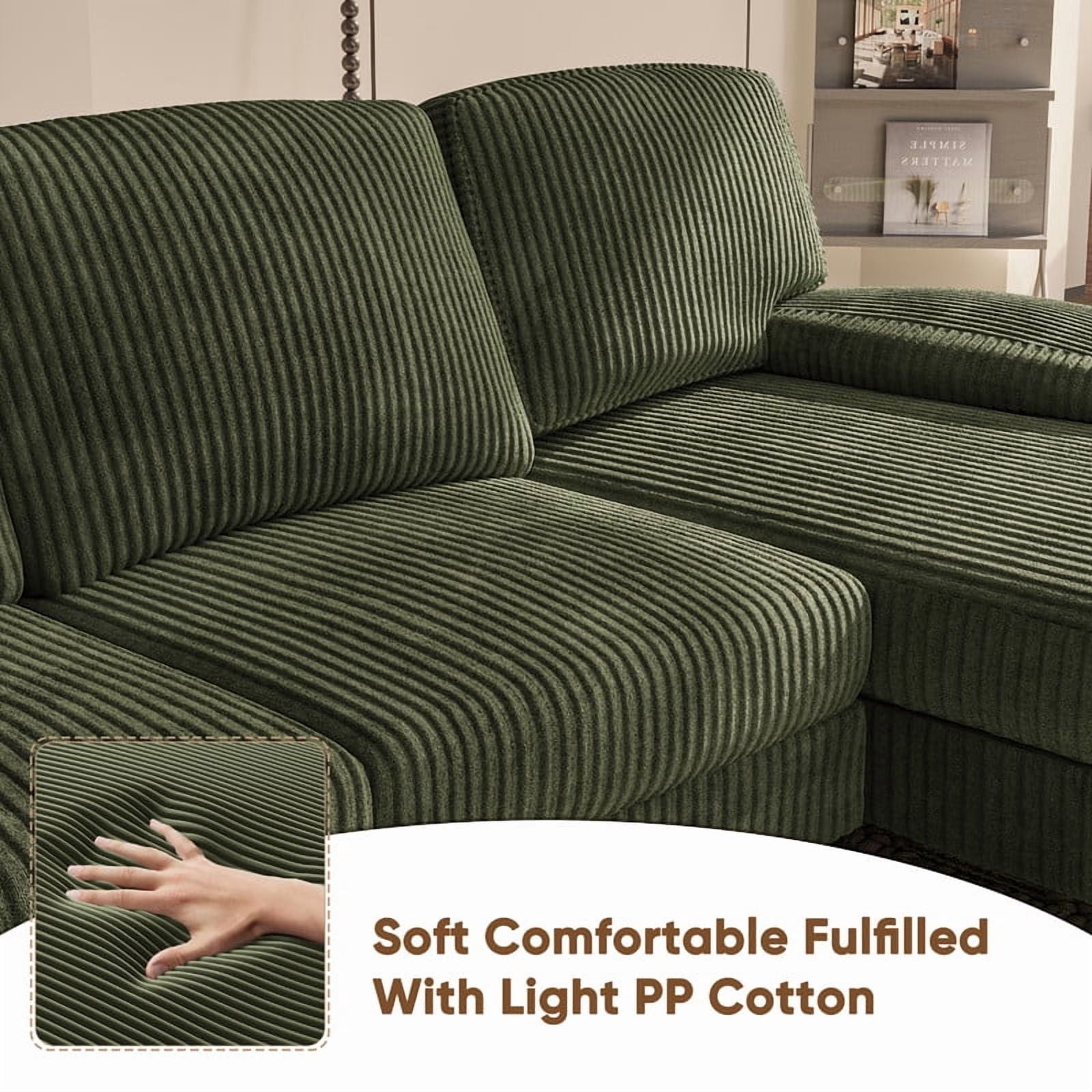 Furmax U Shaped Sectional Sofa Couch with Double Chaise for Apartments,Corduroy Green