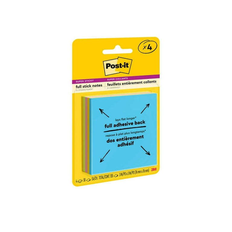 Post-it Super Sticky Full Adhesive Notes, 3 in. x 3 in., Energy Boost, 4  Pads 