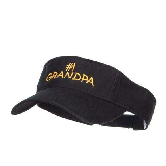 Number 1 Grandpa Embroidered Cotton Washed Visor - Black OSFM