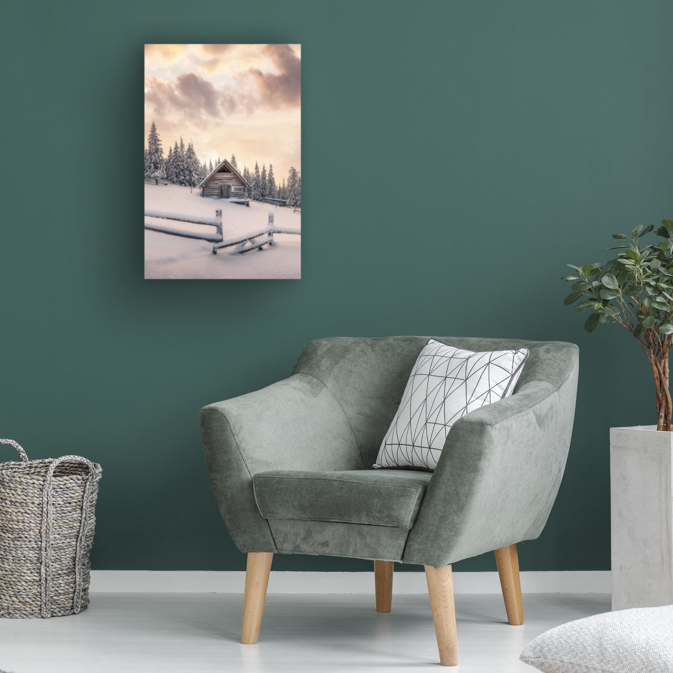 Canvas Wall Art - Incado 'Snowy Cabin in the Woods' Wall Art for Living Room, Bedroom, or Office Décor by Trademark Fine Art - 22 x 32 Inches