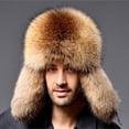 thumbnail image 2 of Men Imitation Faux Caps Warm Full Protection Furry Hat Patchwork Causal Earwamer Caps for Winter Beige ONE SIZE, 2 of 3