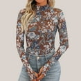 thumbnail image 2 of Fiaer T Shirts for Women Long Sleeve Floral Printed Turtleneck Tshirts up Plus Size Slim Fit Fashion Comfort Tops with Thumbs Brown XS, 2 of 4