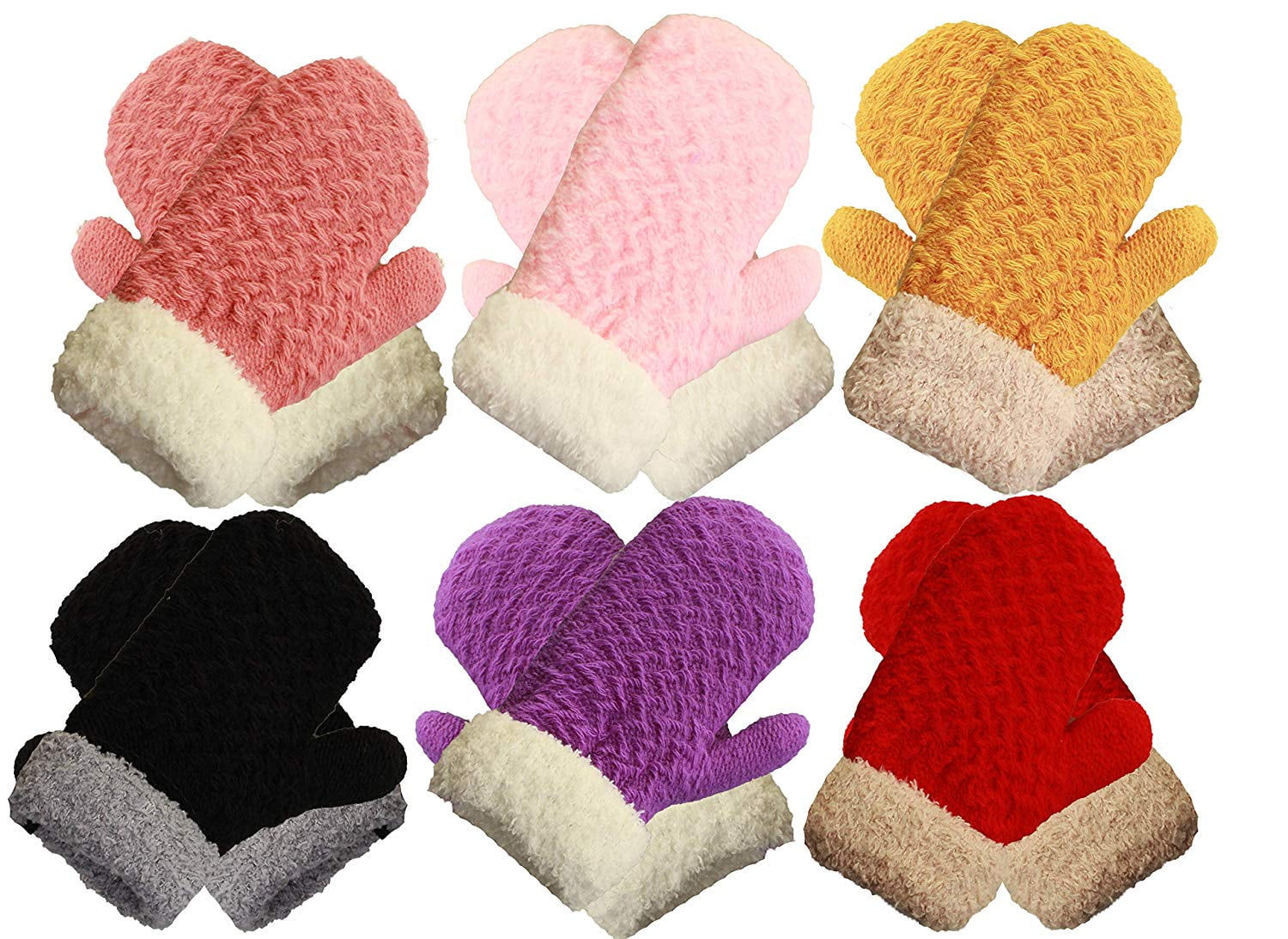 Infant-Toddler 2-3 Years Soft And Warm Fuzzy Interior Lined Mittens 6-Pack