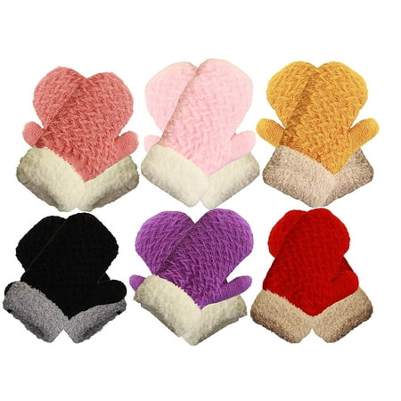 

Infant-Toddler 2-3 Years Soft And Warm Fuzzy Interior Lined Mittens 6-Pack6 Pair Solid Colors