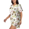 thumbnail image 4 of Vsdgher Donut Sloth Pattern Womens Pajamas 2 Piece Short Sleeve Sleepwear Set,Summer Soft Pajamas Set Casual Lounge Sets, 2-Piece Pj -X-Large, 4 of 8