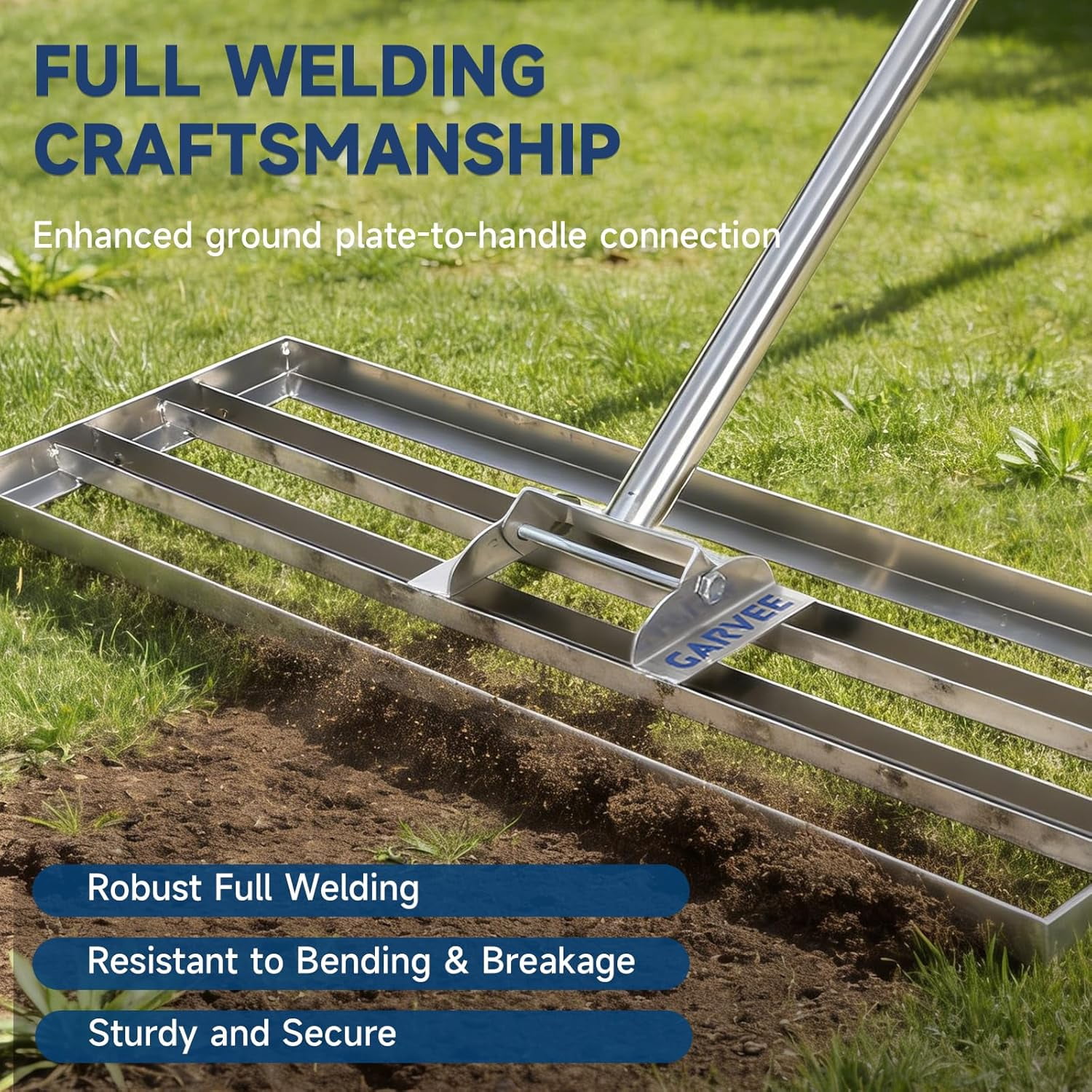 Lawn Leveling Rake, 36" x 10" Level Lawn Tool, Heavy Duty Stainless Steel Lawn Leveler Tool with 6.5 FT Extended Handle, Yard Leveling Rake Suit for Garden, Golf Lawn, Farm