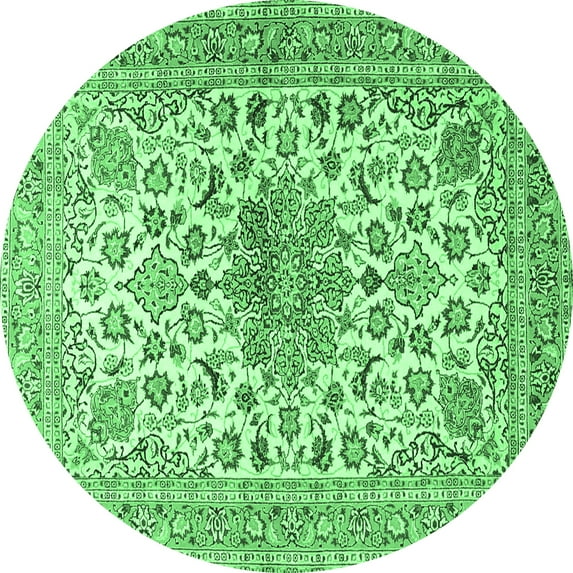 Ahgly Company Indoor Round Medallion Emerald Green Traditional Area Rugs, 4' Round