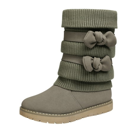 

Dream Pairs Kids Girls Fashion Winter Snow Boots Bow-Knot Faux Fur Lined Outdoor Mid Calf Boots KLOVE GREY/PU Size 12