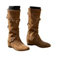 thumbnail image 3 of Flat Mid Calf Boots With Strap Buckle Design for Women Suede Heel Pull-On Closed Toe Casual Winter, 3 of 5