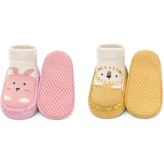 Baby Slippers Socks Toddler Non-skid Sock Shoes Non Slip Floor Grippers for Boys Girls First Walking 2 Pairs