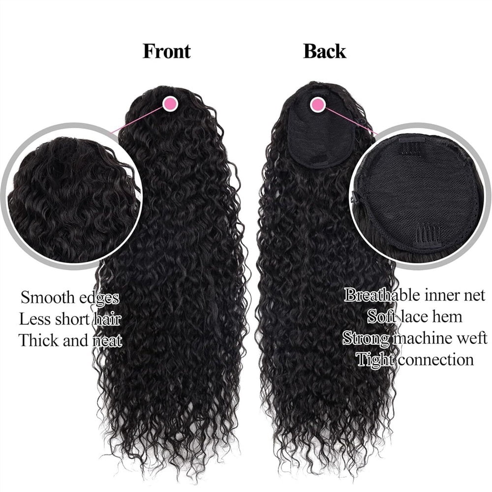 Human Hair Drawstring Ponytail 10-26 Inch Long Deep Wave Ponytail Hair Pieces Natural Color Wave Curly Ponytail Extensions for Women