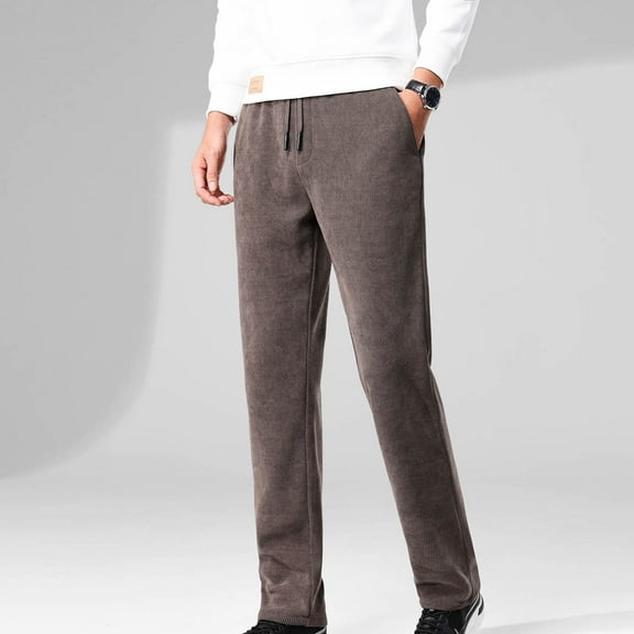 Njoeus Fleece Lined Pants for Men's Casual Sweatpants Elastic Waist Trousers with Pockets Straight Warm Sherpas Winter Pants M-4XL