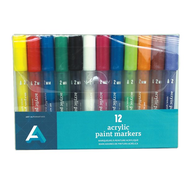 Art Alternatives Acrylic Paint Marker Set, 12 Colors Medium (2mm