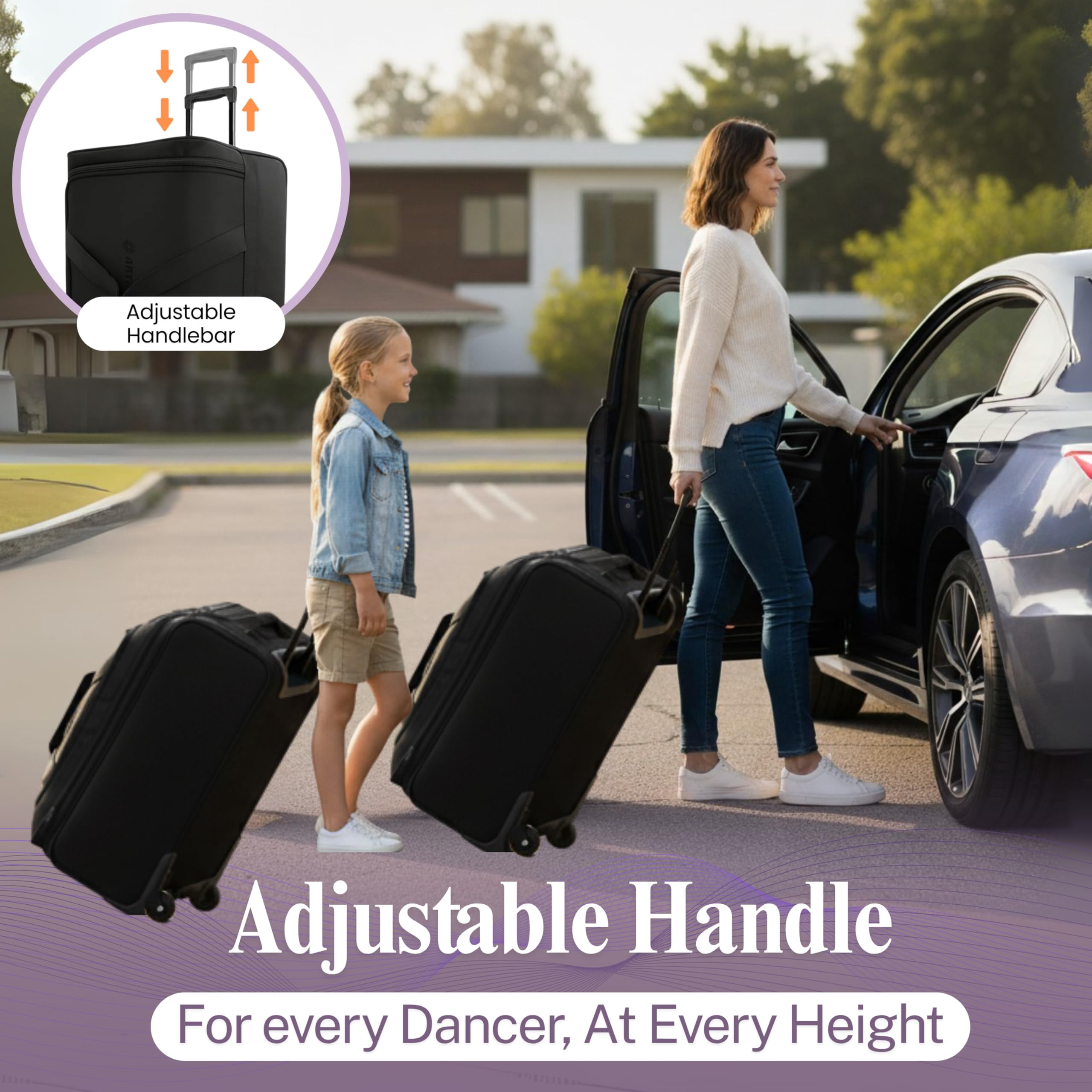 Dance Duffle Bag with Garment Rack 28" – Rolling Dance Competition Bag for Shows, Travel and Performances – Collapsible Dance Suitcase with Portable Trolley and Storage Pockets