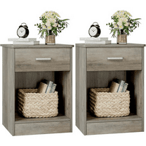 Nightstand Set of 2, 2-Tier Side Table with Drawer and Storage Shelf, Bedside Table End Table, Modern Night Stand for Bedroom, Home Office,Vintage Grey