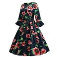 thumbnail image 2 of Uhndy Ladies O-Neck Sleeve Long Sleeve Flower Print Big Swing Lace Dress Red XXL, 2 of 6