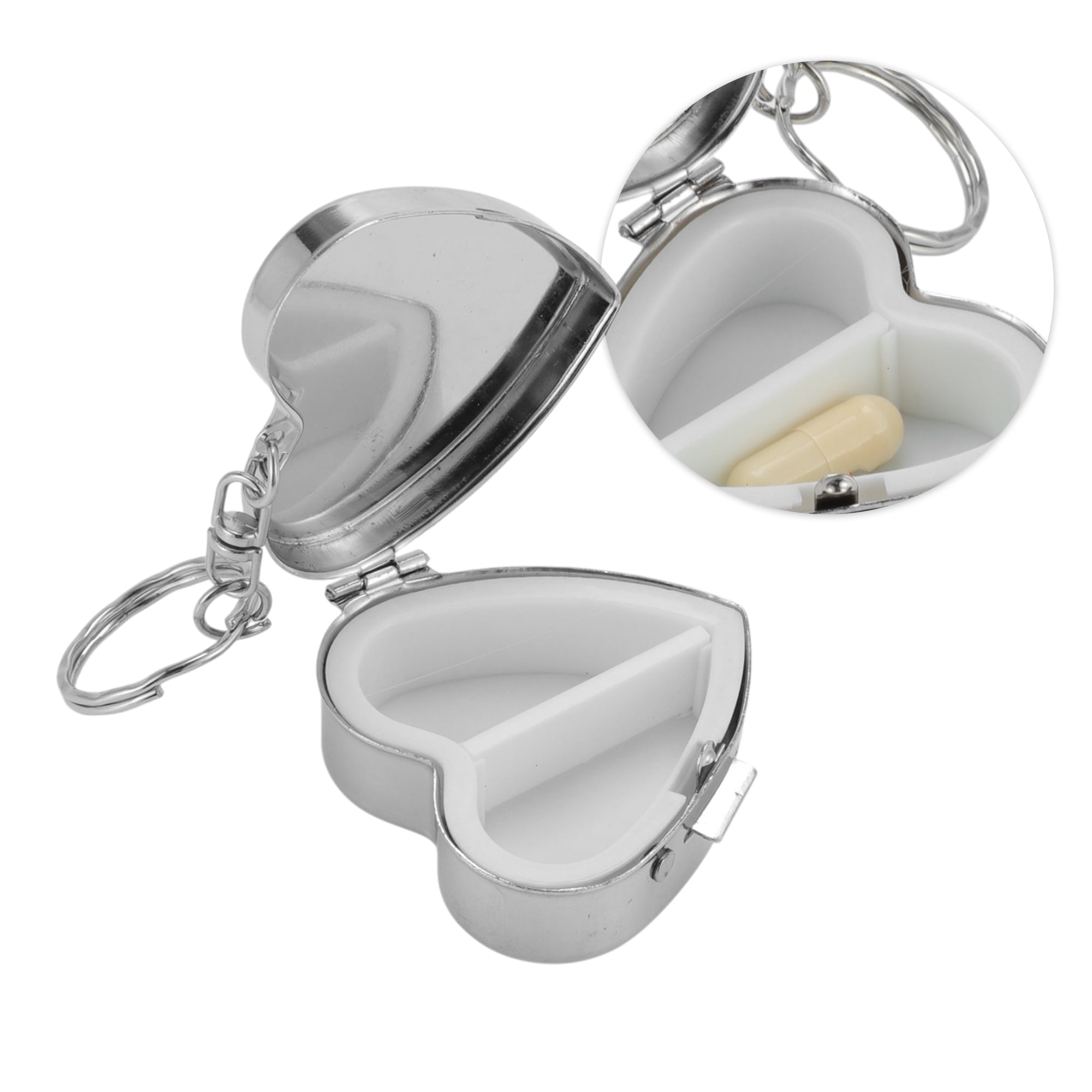 Unique Bargains 2 Grid Heart Pill Case Silver Tone 1 Pc