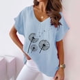 thumbnail image 2 of Jewelreauty Cotton Linen Shirts Women Short Sleeve V Neck Floral Print T-Shirts Casual Cozy Pullover Summer Tops (XL, C Light Blue), 2 of 4
