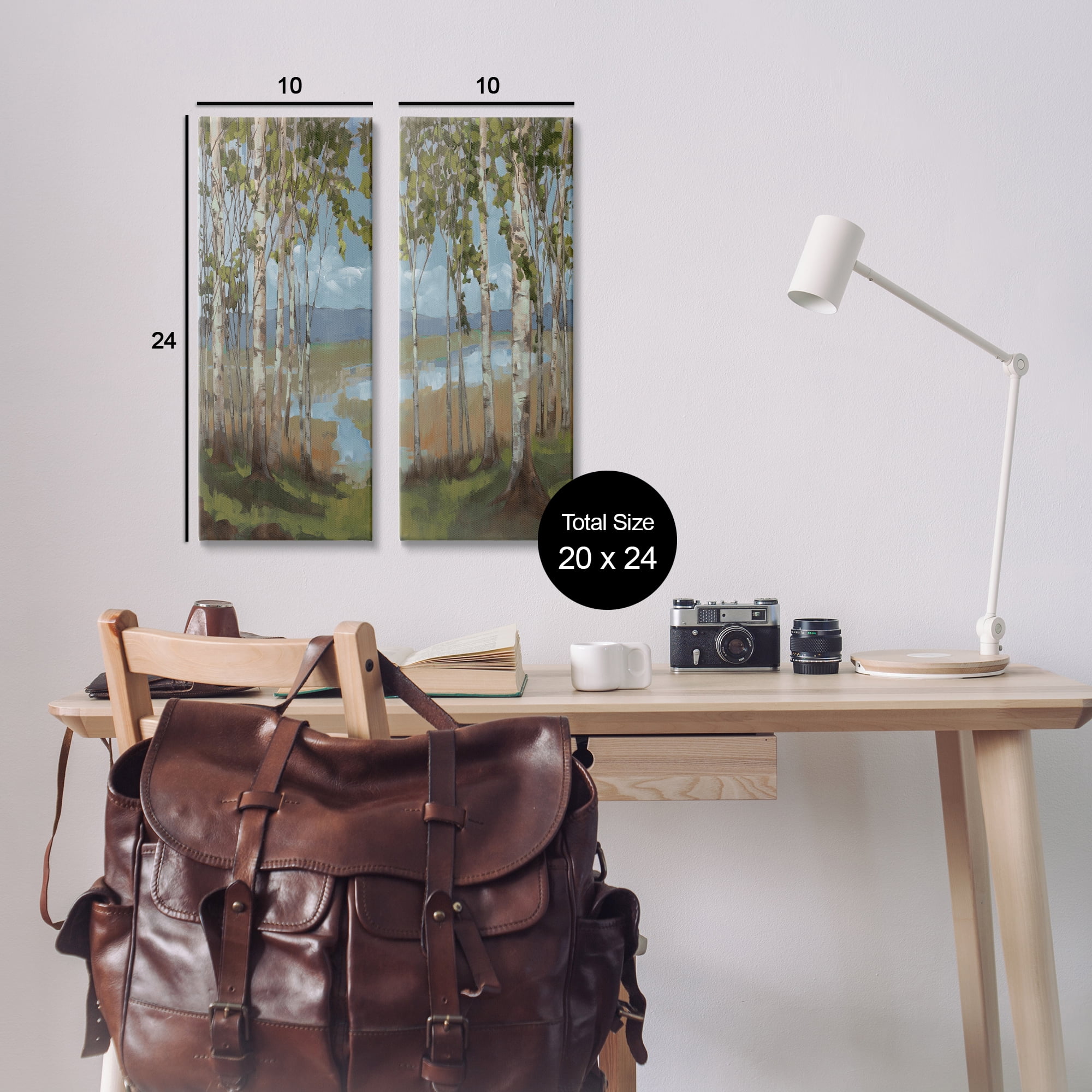 Stupell Industries White Birch Copse of Trees Landscape & Nature Painting Wrapped Canvas Art Print Wall Art, 10 x 24, Set of 2