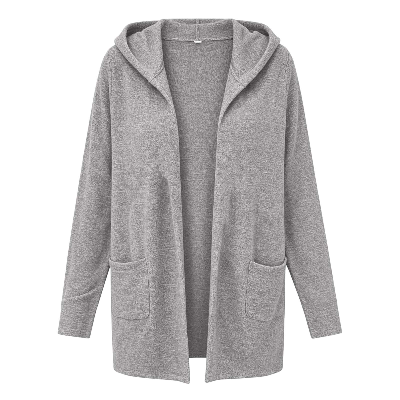 Edvintorg Long Cardigans for Women Long Sleeve Loose Casual Hooded Open Front Cardigan with Pocket Womens Clothes S-2XL White