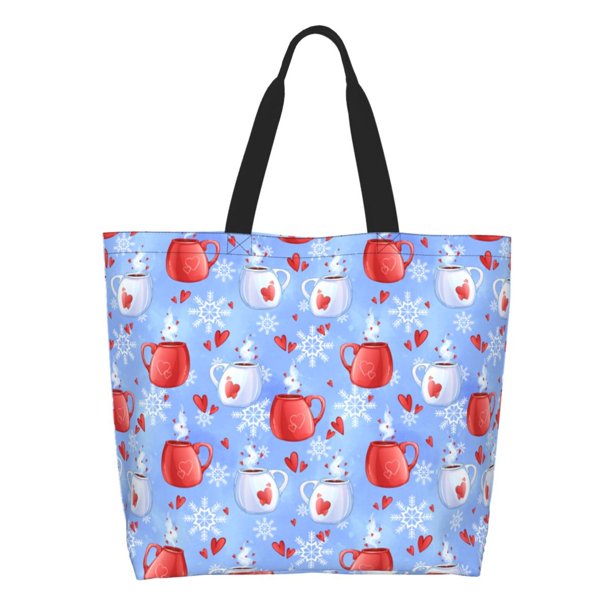 Balery coffee love cup winter Bolsa Tote Estilo Estético con Cremalleras, Bolsa de Hombro, Bolsa de Compras Grande y Plegable