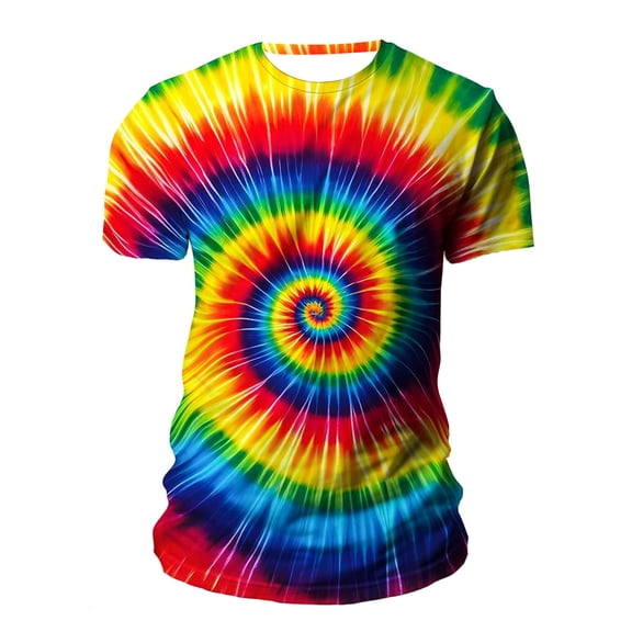 Rggeeun Men'S Tee Gradient Tie Dye Style Multicolor 3D Printing Cute Short Sleeve Crew Neck Knit For Beach Lounging Classic Tee,Multicolour,L