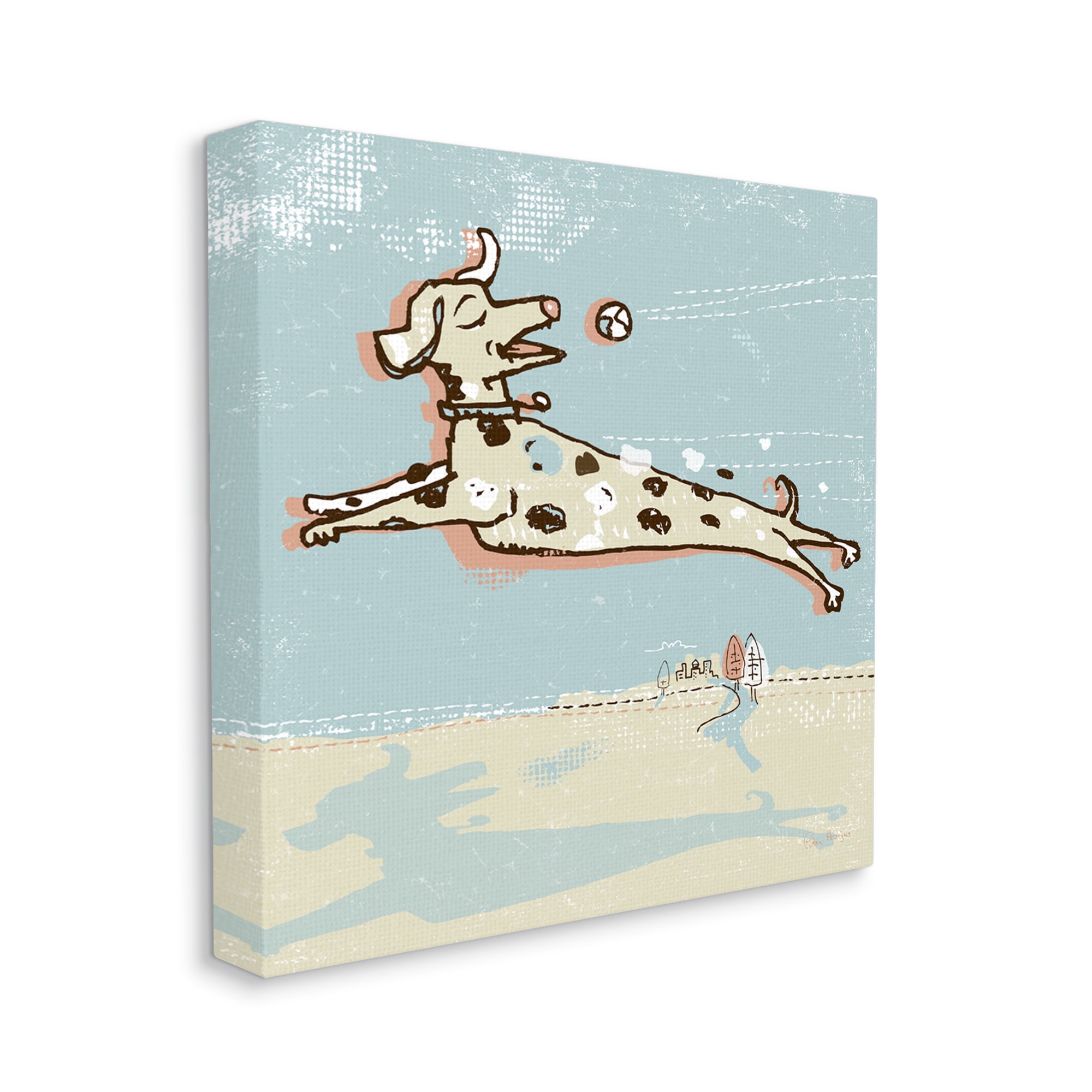 Stupell Industries Modern Dog Playing Fetch Animals & Insects Painting Gallery Wrapped Canvas Print Wall Art, 17 x 17