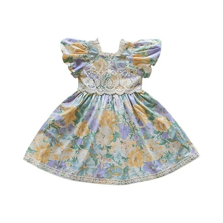 

Girls Dresses Puff Sleeve Sweetheart Neck Floral Print Ruffled A Line Swing Dress Baby Girl Clothes