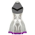 thumbnail image 4 of TiaoBug Women's Metallic Alien Dress Halter Neck Shiny Holographic Dance Dresses Purple M, 4 of 5