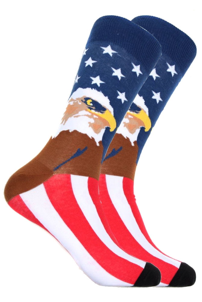 Mens Designer Novelty Bald Eagle & USA Flag Cotton Socks