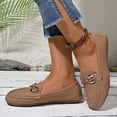 thumbnail image 4 of Womens Loafers Slip On Comfort Flat Shoes with Gold Chain, Faux Faux Leather Moccasin Style Casual Loafers for Women in Brown,Size 6, 4 of 9