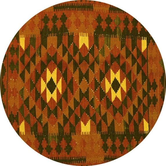 Ahgly Company Indoor Round Oriental Yellow Traditional Area Rugs, 5' Round
