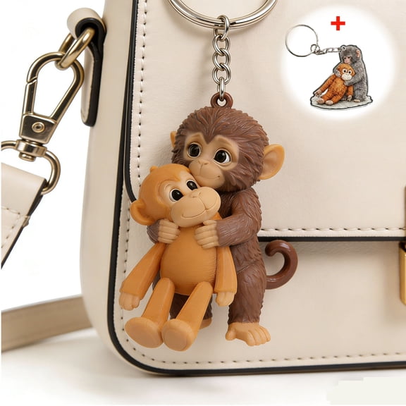 3D Punch Monkey Plush Keychains, Cute Monkey Statue Keychain Decoration Holding Toy, Mini Hanging Stuffed Animals Bag Accessory for Backpacks