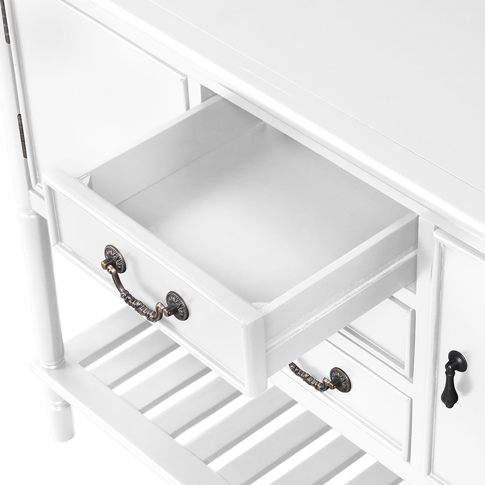 Lowestbest 45" Farmhouse Accent Entryway Table, Entry Table with 3 Drawers, 2 Cabinets and 1 Shelf (White) Lowestbest 45" Farmhouse Accent Entryway Table, Entry Table with 3 Drawers, 2 Cabinets and 1 Shelf (White)