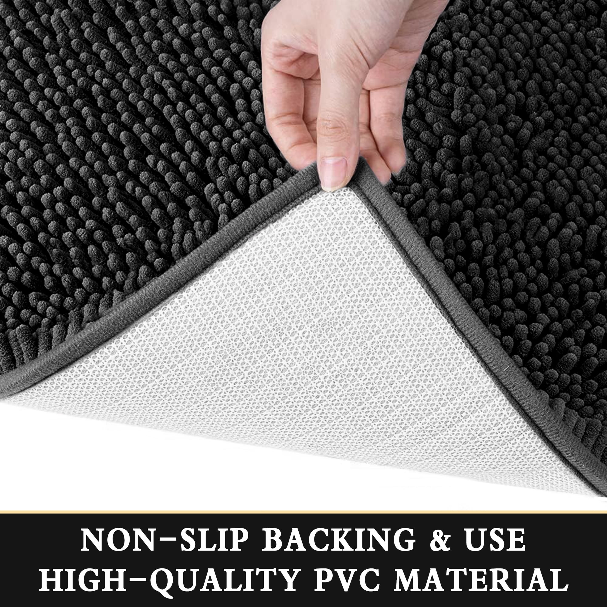 Furrygo Black Chenille Bathroom Rugs, Thick Soft Absorbent Bath Rugs, Machine Washable Bath Mats for Bathroom Floor, Tub and Shower